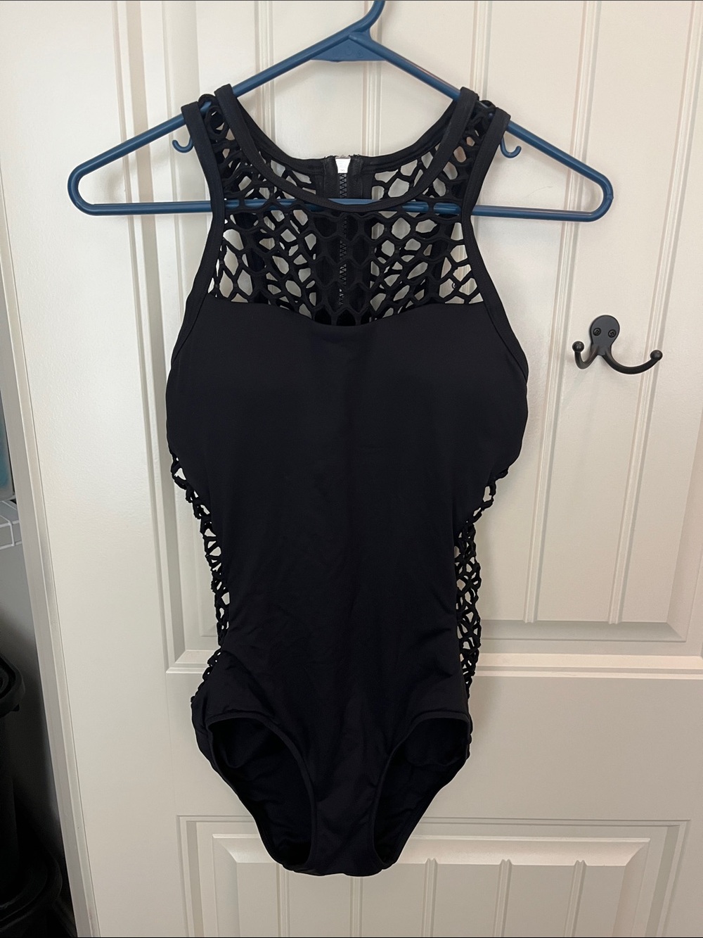 Seafolly Black Crochet High-Neck One-Piece Swimsuit